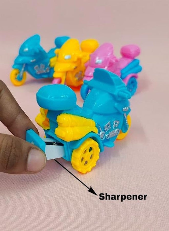 AMANVANI Pencil Sharpener for Students (4 pcs) Girls & Boys, Bike Shape Pencil Sharpener for School Kids | Bike Style Pencil Sharpener, Diwali, Birthday Return Gifts Stationery Sharpener for Boys - Image 2